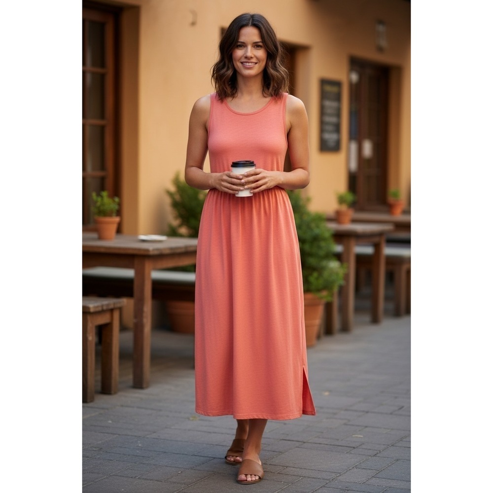 J. Jill Woman's Sleeveless Maxi Dress Size M Coral Orange Cottagecore Summer